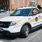 The Demon Deacon drives a Wake Forest Emergency Medical Service (EMS) vehicle.