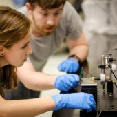 Wake Forest University students work in a science lab