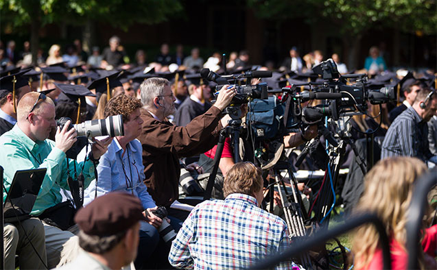ake Forest University hosts its 2014 Commencement Ceremony on Hearn Plaza on Monday, May 19, 2014. Members of the news media turned out in force to hear speaker Jill Abramson.