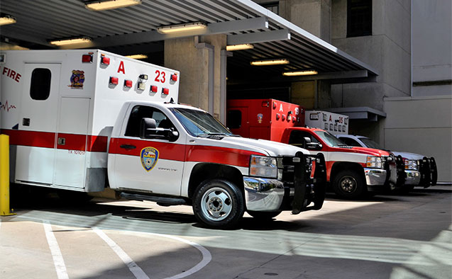 Ambulances at an emergency room hospital entrance