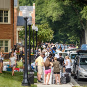 Wake Forest first year students move into their residence halls on south campus on the annual move in day on Wednesday, August 23, 2017.