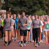 Wake Forest students walk at lap at the 2018 Hit the Bricks event, raising money for cancer research