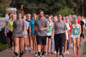 Wake Forest students walk at lap at the 2018 Hit the Bricks event, raising money for cancer research