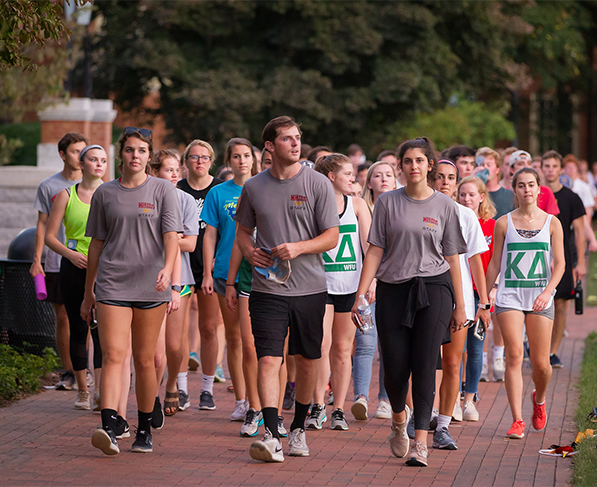 Wake Forest students walk at lap at the 2018 Hit the Bricks event, raising money for cancer research