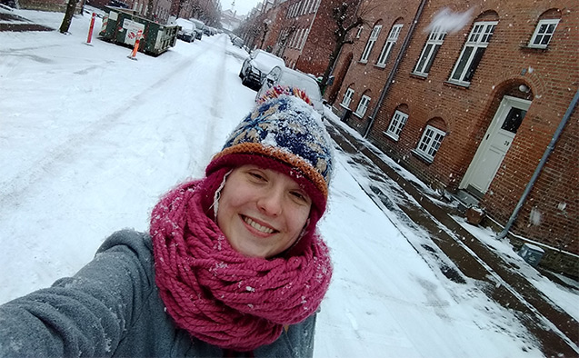 Wallace during her first snow in Copenhagen.