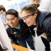 Wake Forest engineering students measure water pressure inside a pipe in a hydrodynamics lab at Wake Downtown on Friday, April 5, 2019.