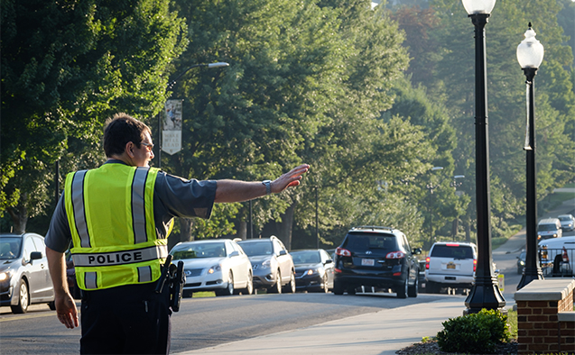 WFU Police officer directing traffic