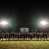 Members of the Wake Forest facilities management team rehearse the final dress rehearsal of their performance dance piece, "From the Ground Up," on Hearn Plaza on Thursday, October 3, 2019, in front of a full house. Alumna Allison Orr (‘93) and her company, Forklift Danceworks, is producing the dance piece with the facilities staff.