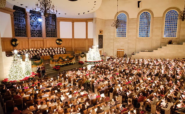 Members of the Wake Forest community attend the annual Lovefeast Christmas ceremony in Wait Chapel on Sunday, December 2, 2018.