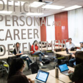 Office of Professional and Career Development on glass wall