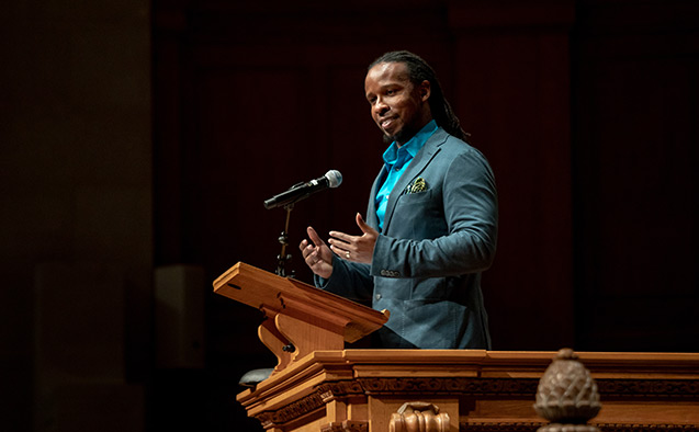 Ibram X. Kendi, founding director of the Antiracist Research and Policy Center at American University, gave a keynote speech in Wait Chapel for the 20th annual Dr. Martin Luther King Jr. Day celebration in partnership with Winston Salem State University on Monday, January 20, 2020.