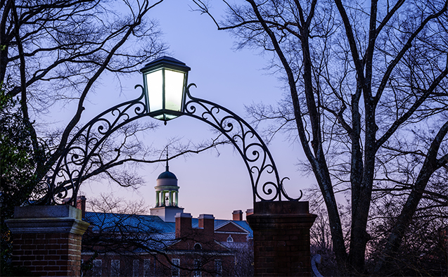 The cupola of the Z. Smith Reynolds Library glows in the pre-dawn light, on the campus of Wake Forest University, Thursday, January 10, 2019.