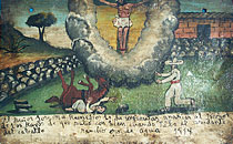 Painting on tin from Mexico, 1914, made in thanksgiving for José María Remedios' avoidance of injury in a horse accident.