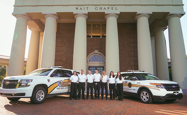 Feldman (second from left), with WFU’s Emergency Medical Services team.