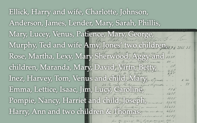 Names of slaves listed in a book