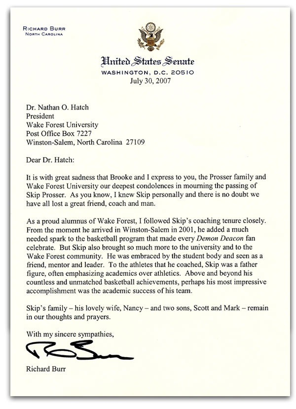 Richard Burr's letter