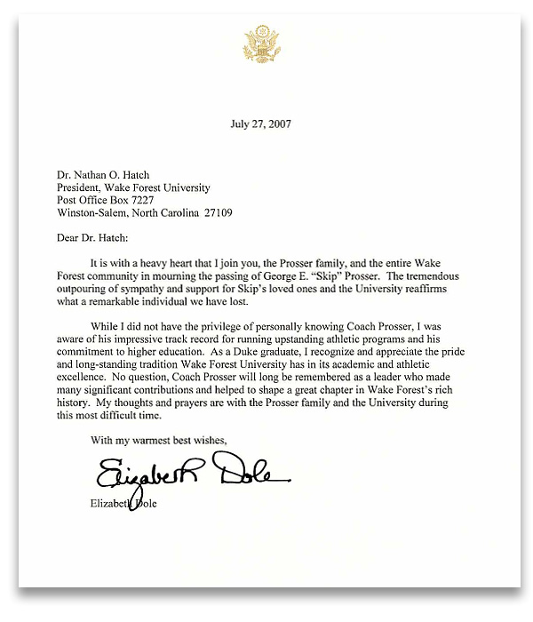 Elizabeth Dole's letter