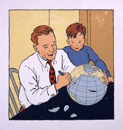Vernon Fisher's "Man Cutting Globe," 1995, lithograph