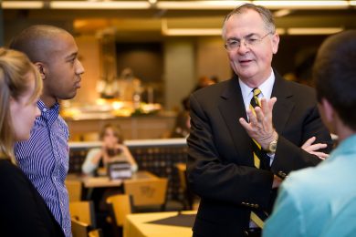 President Hatch talks with students
