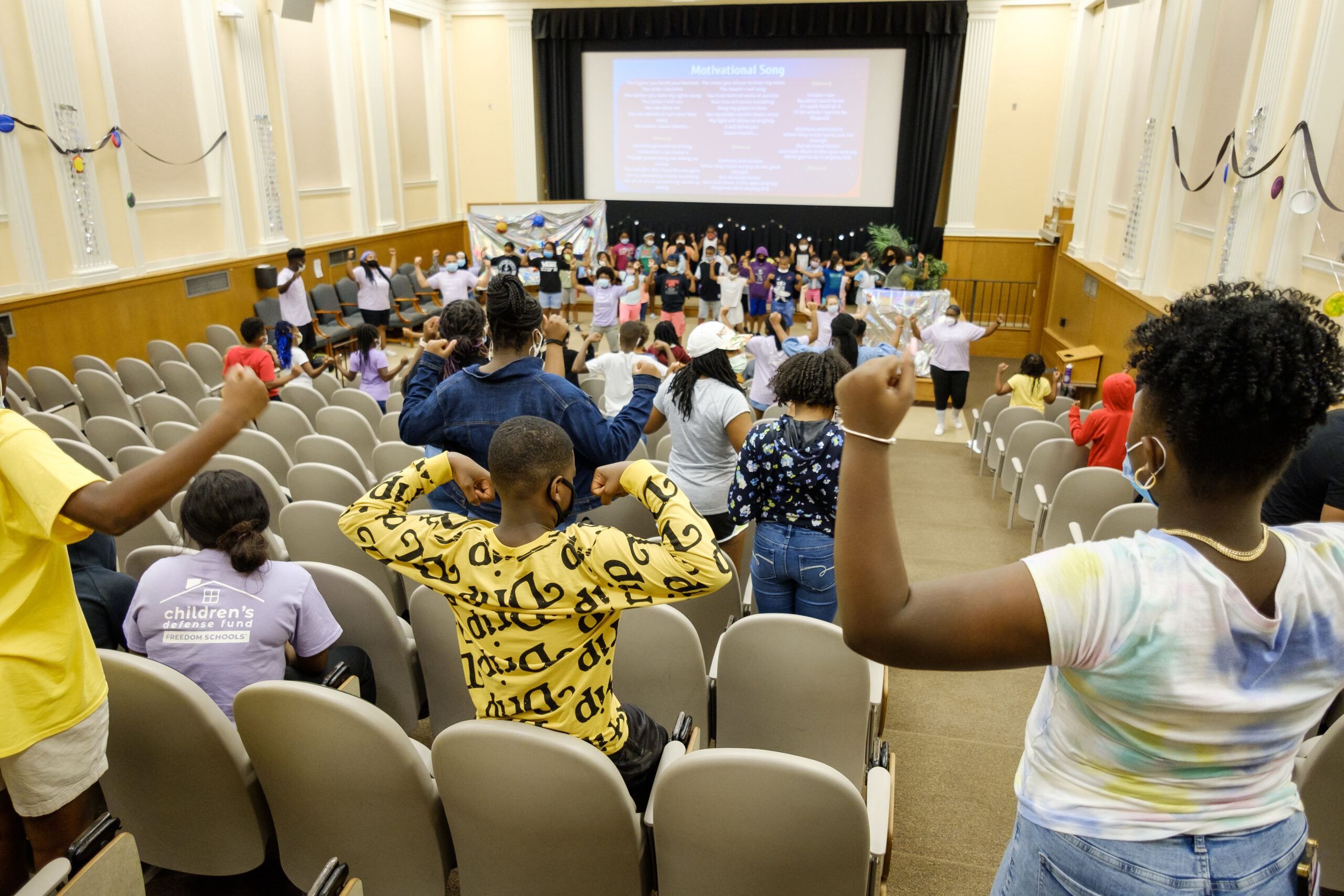  Freedom School scholars and teachers participate in Harambee on June 30.