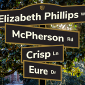 Illustration that shows honorees on road signs