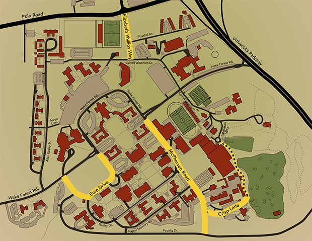 Map showing roads on campus