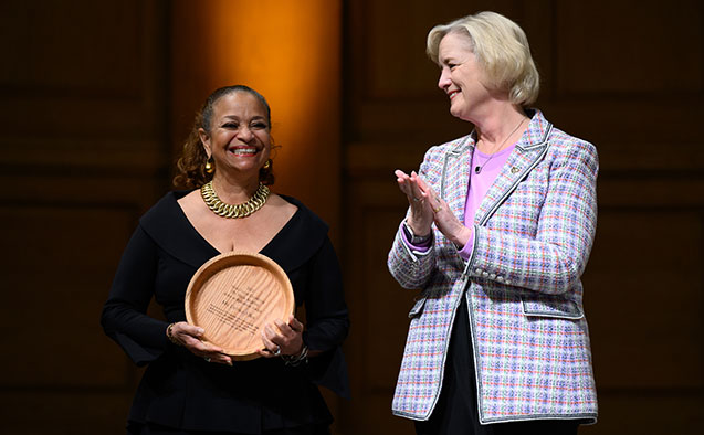 President Susan Wente presents Debbie Allen with Wake Forest University's Maya Angelou Artist-in-Residence Award