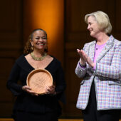 President Susan Wente presents Debbie Allen with Wake Forest University's Maya Angelou Artist-in-Residence Award