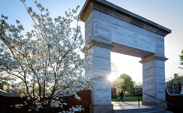 WFU arch at entrance to Hearn Plaza