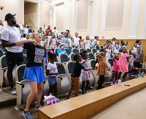 Wake Forest students lead an activity during Harambee.