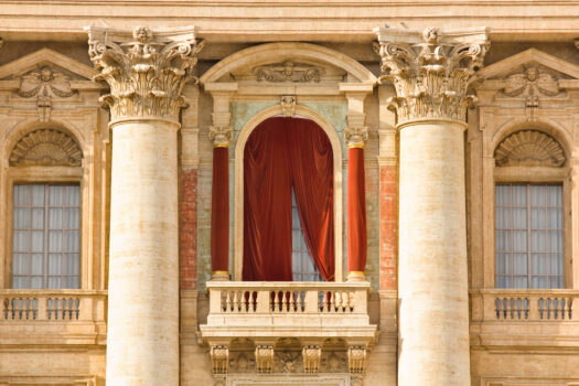 Central facade of St. Peter's Basilica where new popes are introduced to the faithful.