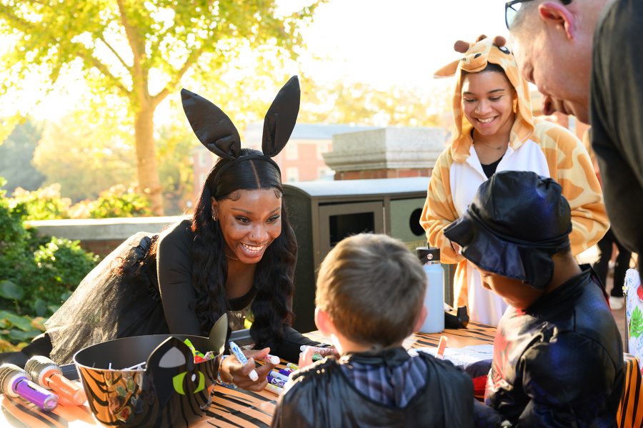 Wake Forest University students host the 37th annual Project Pumpkin, a volunteer service Halloween event, for local school children, on Hearn Plaza on Tuesday, October 29, 2024