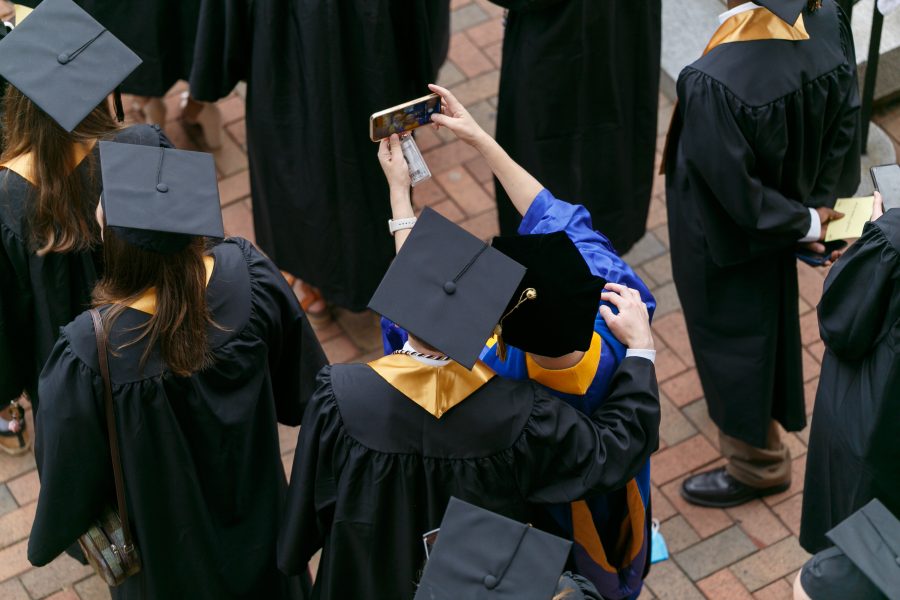 Wake Forest graduating seniors, families, staff, and faculty members gather for commencement ceremony on Monday, May 15, 2023.