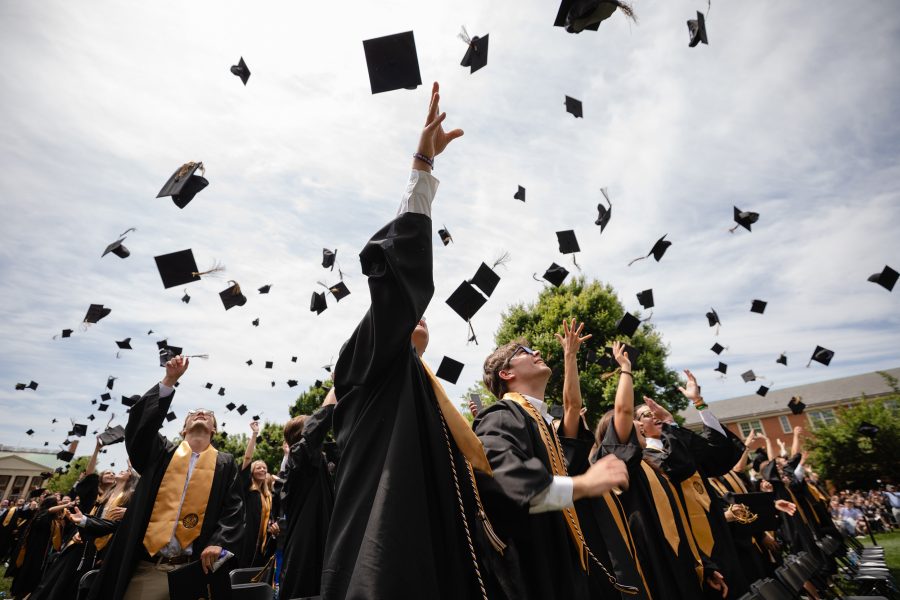 Wake Forest University students, family, friends, faculty, and staff attend the Commencement Ceremony on Hearn Plaza on Monday, May 19, 2025.