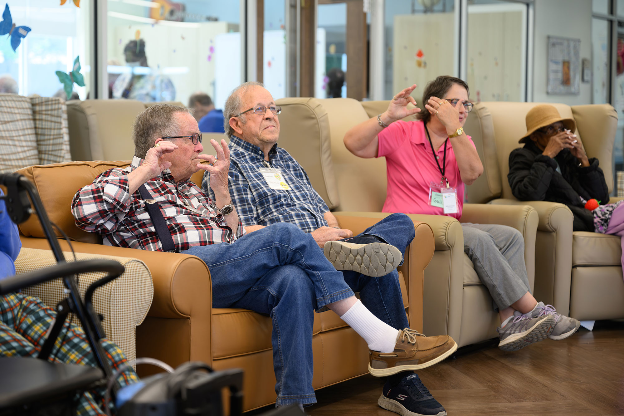Each poem included corresponding hand motions, like playing a flute. Research has shown that activities like this improve quality of life for people experiencing cognitive decline.