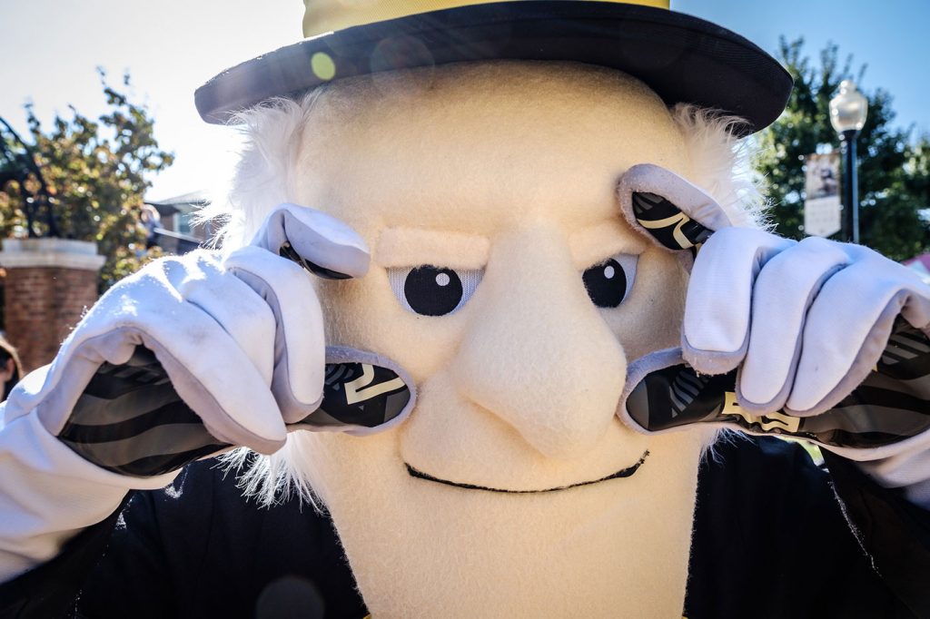 Wake Forest hosts the Festival on the Quad at Homecoming 2017 on Saturday, September 16, 2017. The Demon Deacon hangs out and poses for photos.