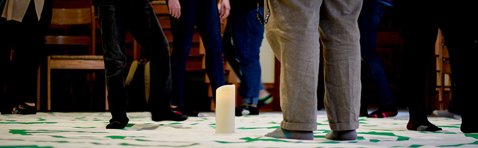 School of Divinity students gather in Davis Chapel for a contemplative walk for justice using the ancient practice of labyrinth meditation