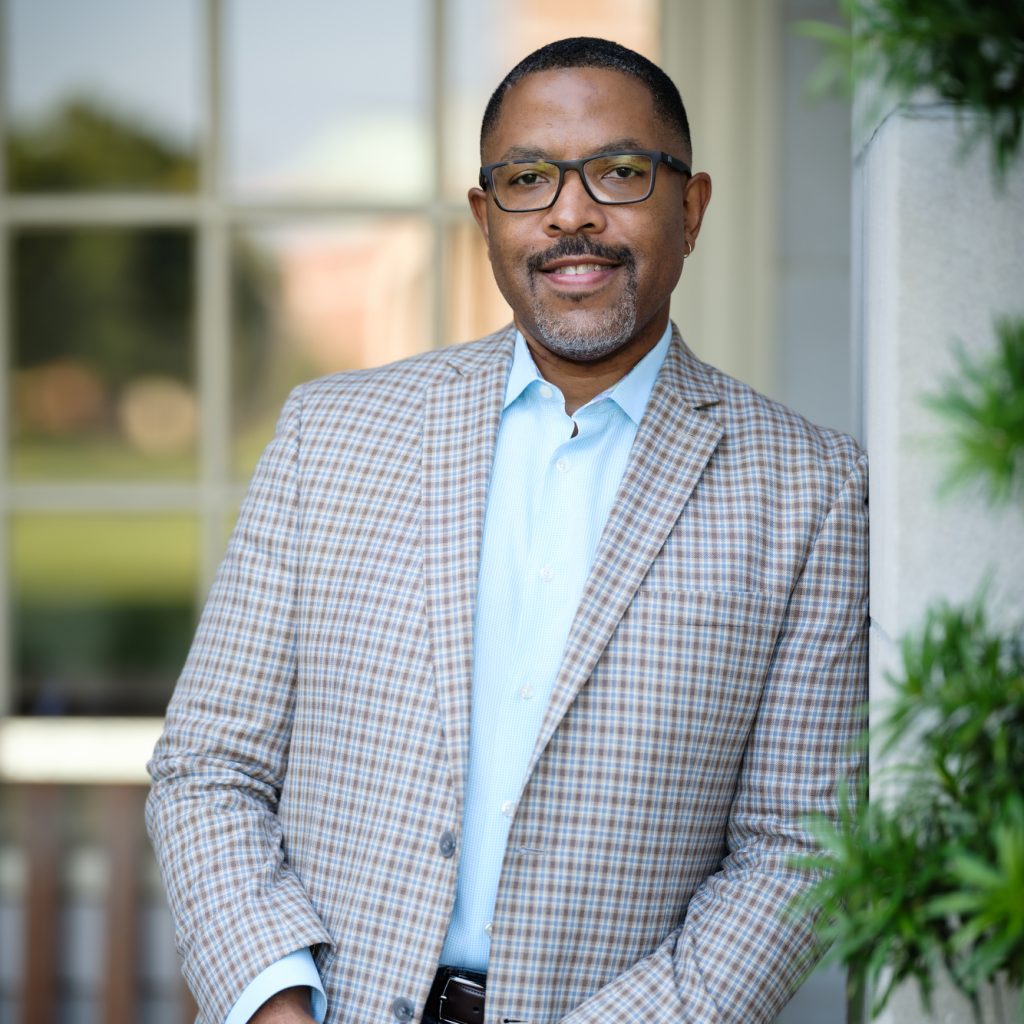 Dr. Corey D. B. Walker, Wake Forest Professor of the Humanities and Director, The Program in African American Studies, poses outside Reynolda Hall on Tuesday, August 24, 2021.