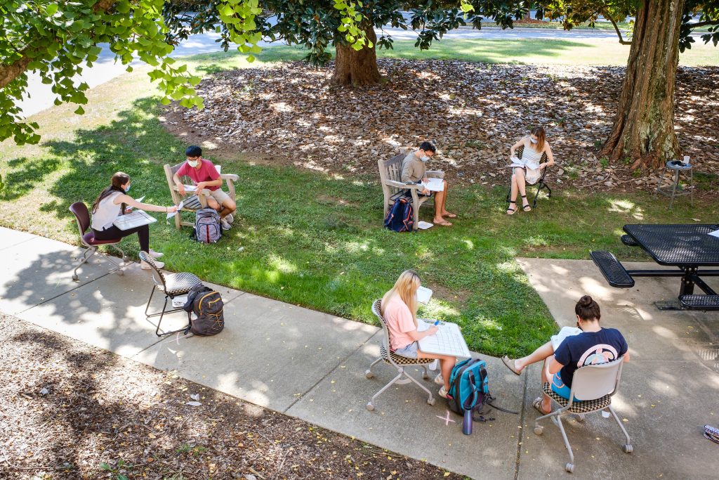 students working together outside