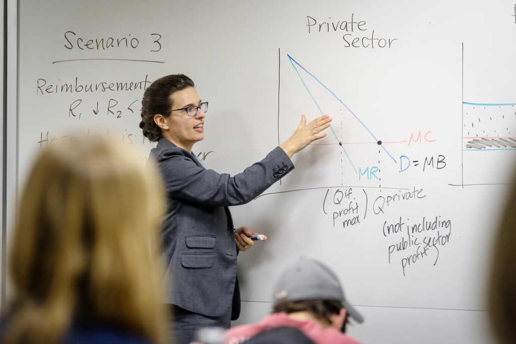 instructor pointing to whiteboard