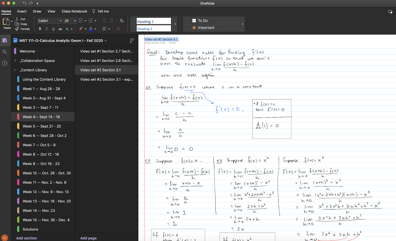 screenshot of OneNote instructor content library