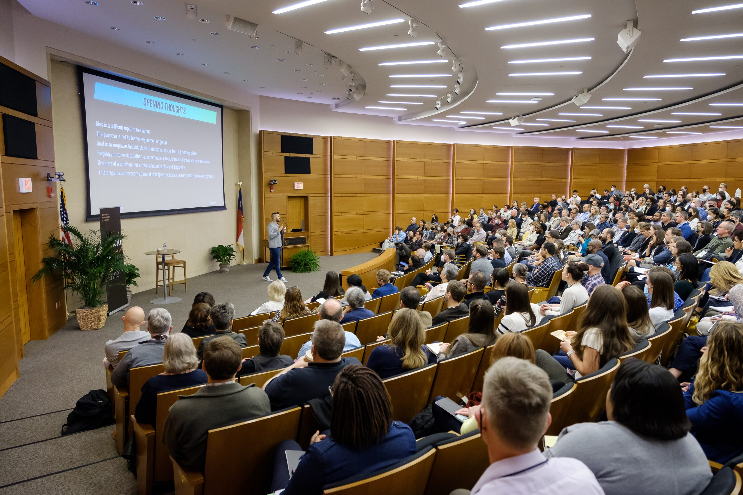 Wake Forest University hosts the Inclusive Teaching Conference in Farrell Hall on Thursday, April 21, 2022. Dr. William Cox, a psychology professor at the University of Wisconsin Madison, gives the first plenary session presentation, "Empowering People to Break the Bias Habit: Evidence-Based Approaches to Reduce Bias, Create Inclusion, and Promote Equity.”