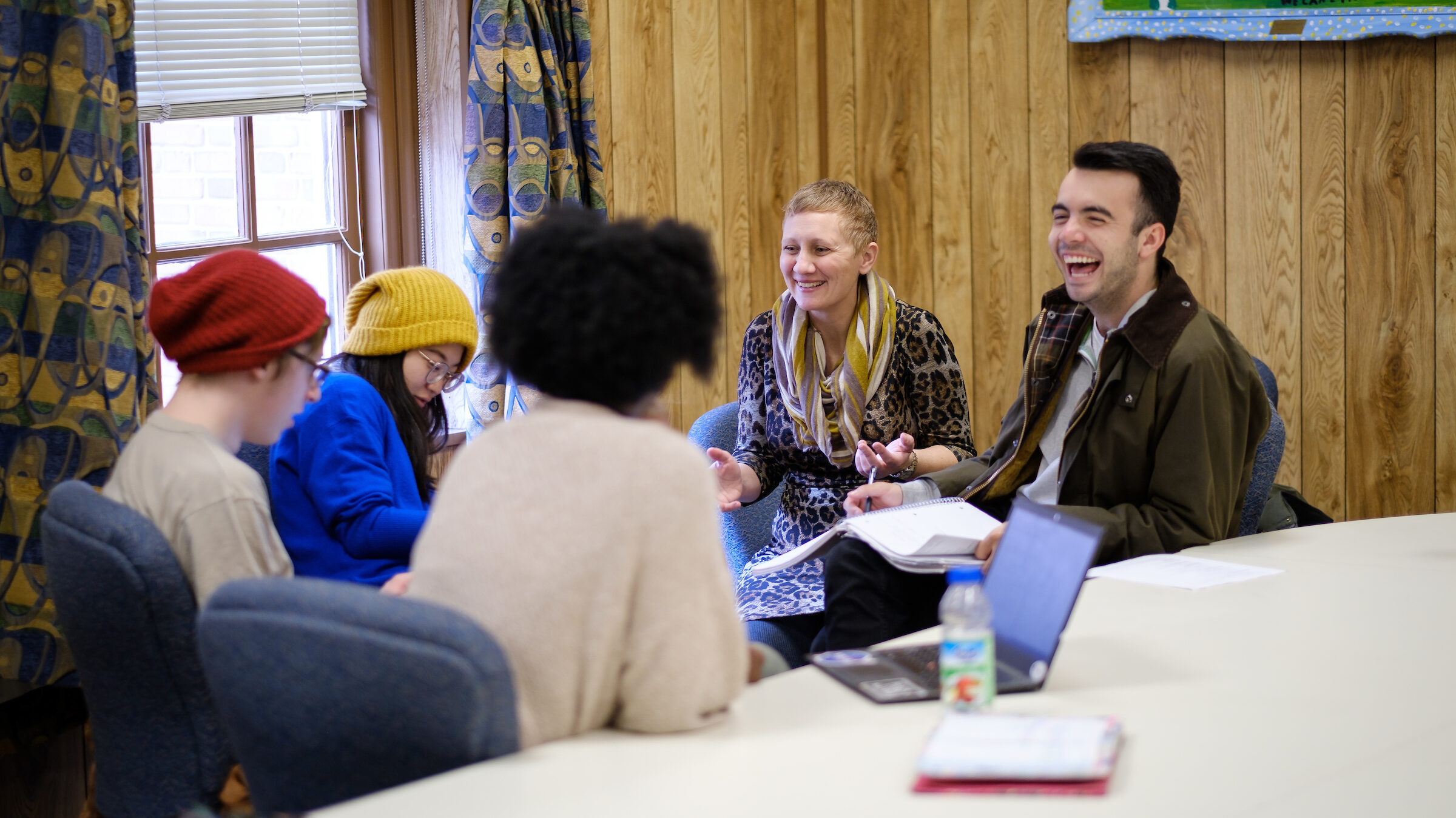 Wake Forest professor AJ Mazaris teaches a transgender history class in Tribble Hall on Thursday, December 8, 2016. The students break up into small groups to work on their final projects