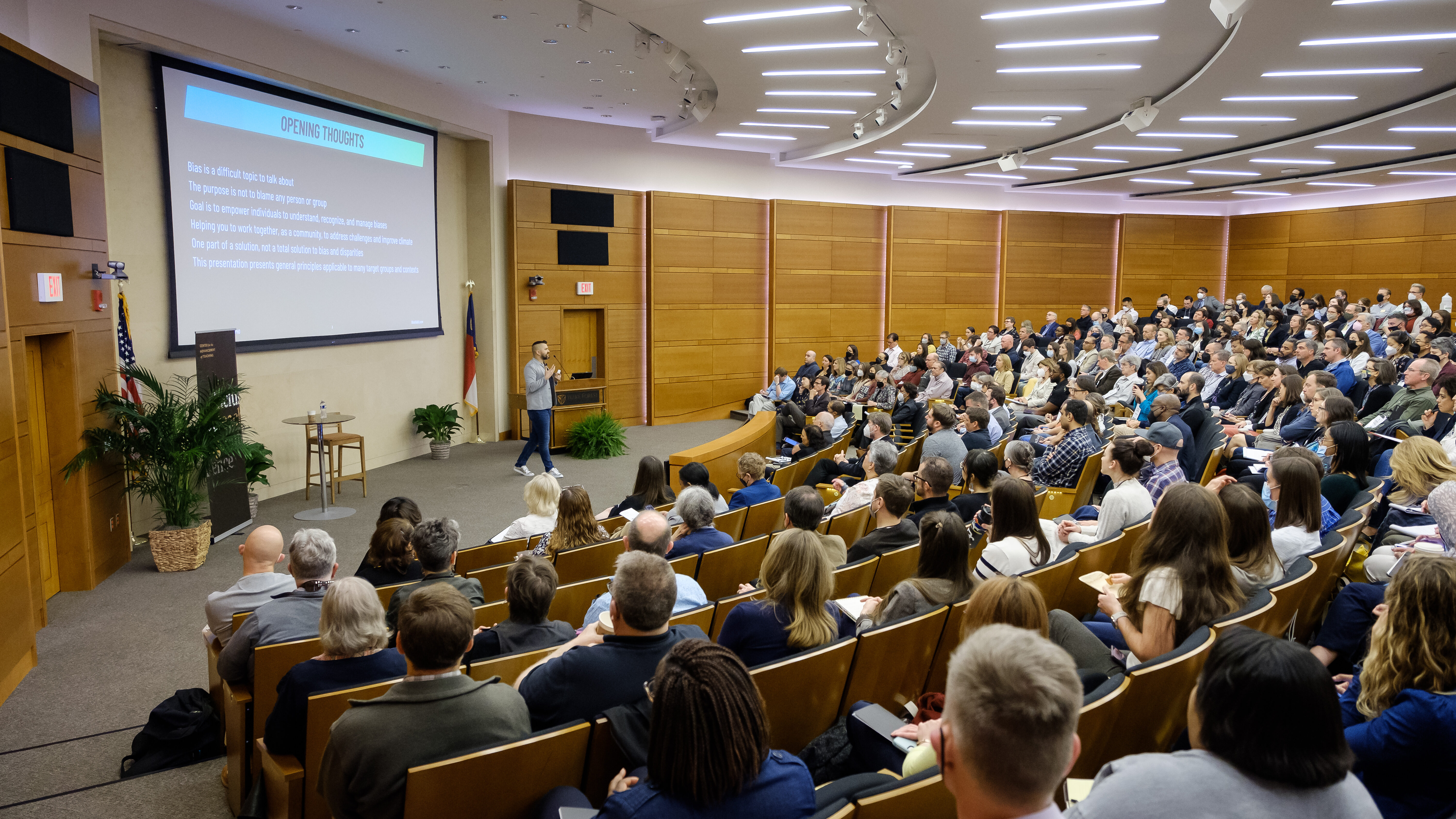 Wake Forest University hosts the Inclusive Teaching Conference in Farrell Hall on Thursday, April 21, 2022. Dr. William Cox, a psychology professor at the University of Wisconsin Madison, gives the first plenary session presentation, "Empowering People to Break the Bias Habit: Evidence-Based Approaches to Reduce Bias, Create Inclusion, and Promote Equity.”