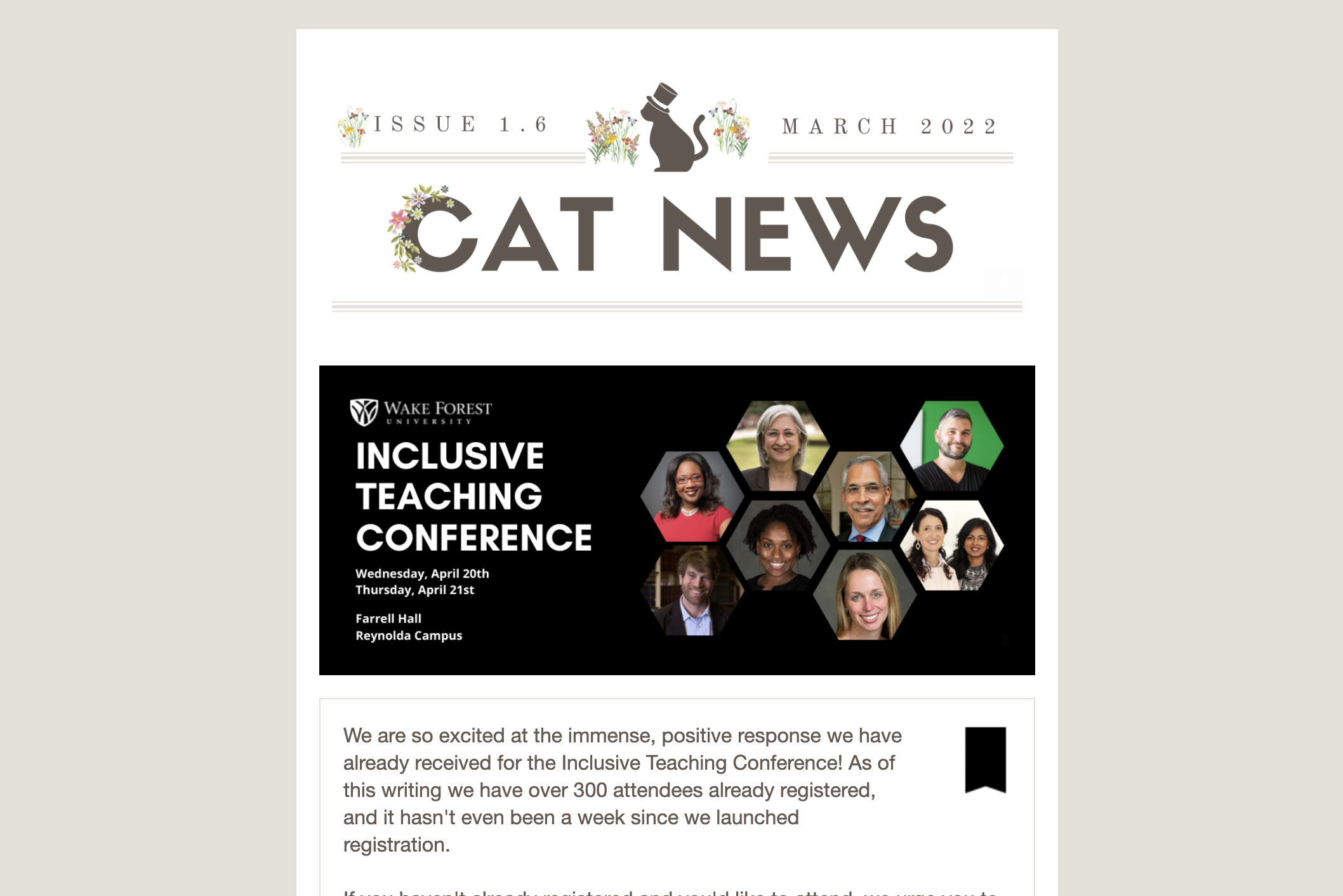 screenshot of e-newsletter from March 2022.