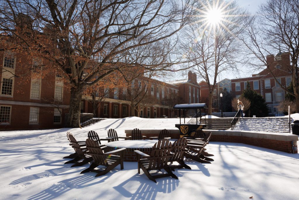 The Wake Forest University campus is seen blanketed in snow on Monday, January 26, 2026.