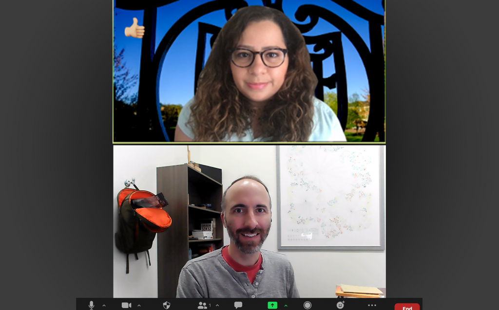 Two people in a Zoom meeting