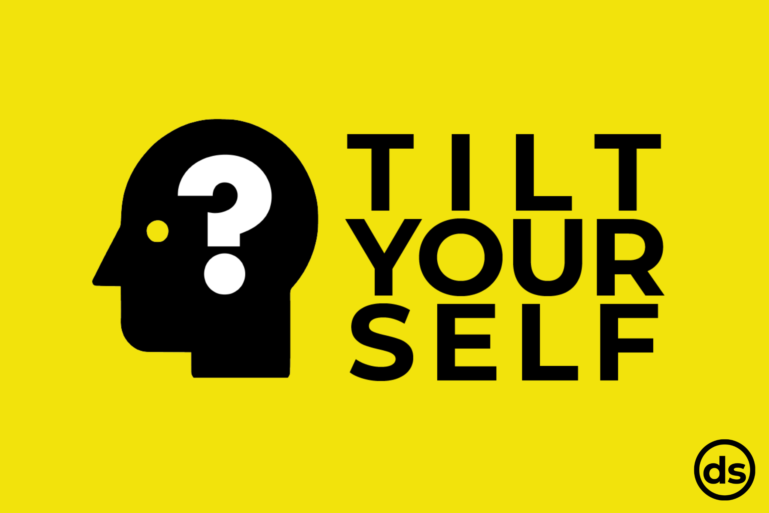 Head with question icon. Tilt yourself.