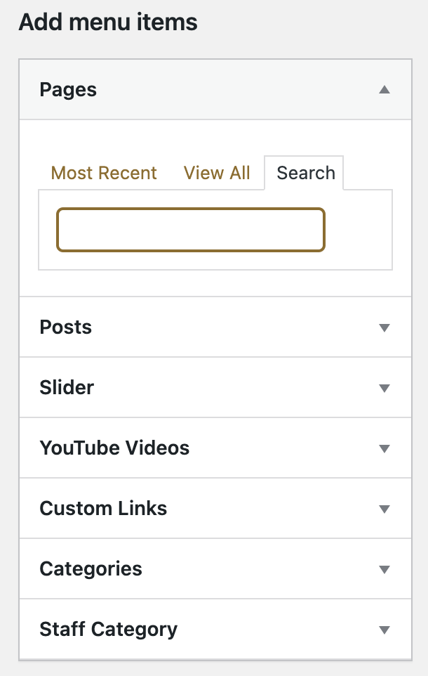 search menu items