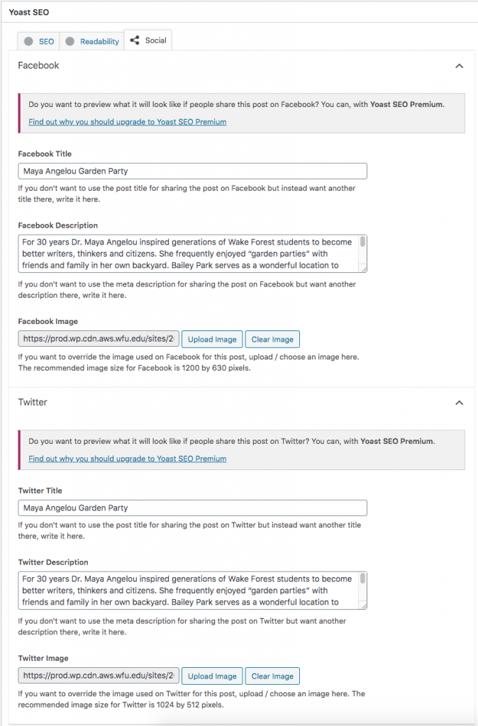 Yoast Social settings